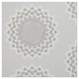 Tissu Fleur de la vie - vert gris de mandala de fractale