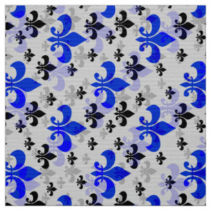 Tissu Fleur de lis bleu sur blanc
