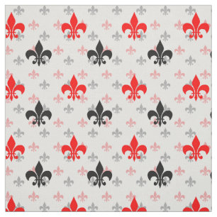 Tissu Fleur De Lis Noir Rouge