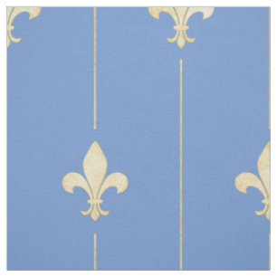 Tissu Fleur de Lis Or avec Lignes Bleues (grande échelle