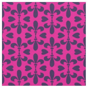 Tissu Fleur de Lys héraldique rose cerise et bleu profon