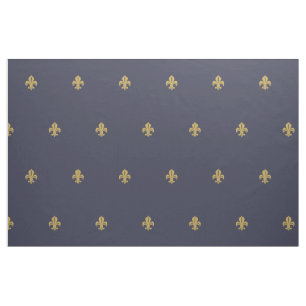 Tissu Fleur de lys nénuphar jaune sur toile marine