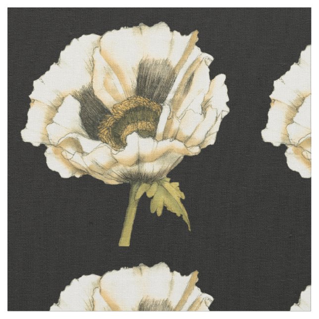 Tissu Fleur de pavot à crème sur Arrière - plan noir (Fermer)