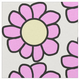 Tissu Fleur rose avec centre jaune