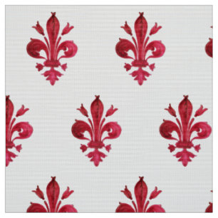 Tissu FLEUR ROUGE DE LIS DANS MOtif Floral BLANC