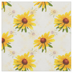 Tissu Fleur sauvage d'été - photo Noir-Eyed jaune de