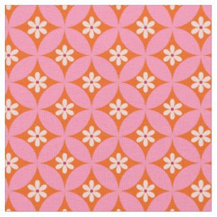 Tissu Fleurs blanches sur Motif des cercles roses du mil