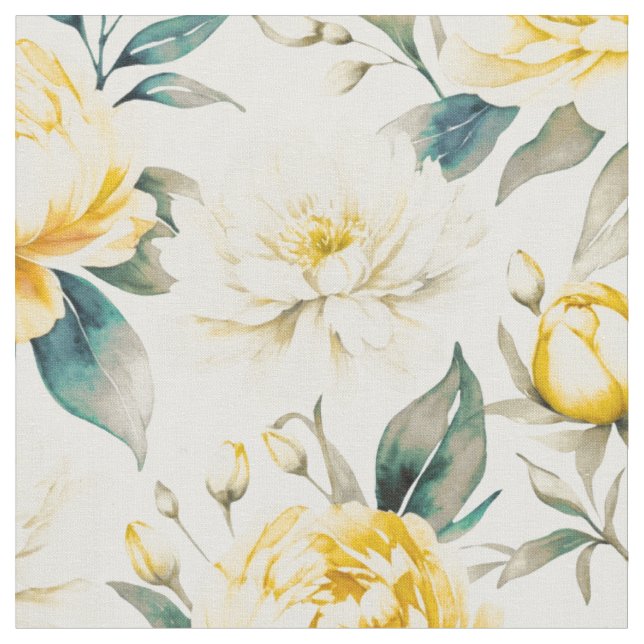 Tissu Fleurs botaniques aquarelles jaunes (Fermer)