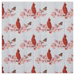 Tissu Fleurs de cerisier et cardinal