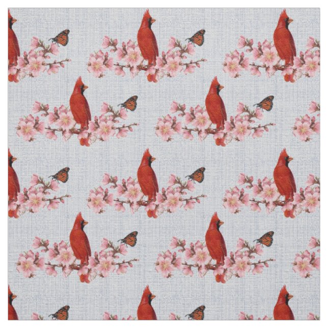 Tissu Fleurs de cerisier et cardinal (Échantillon)