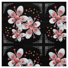 Tissu Fleurs de Deco-ish Apple d'art - blanc, rose sur