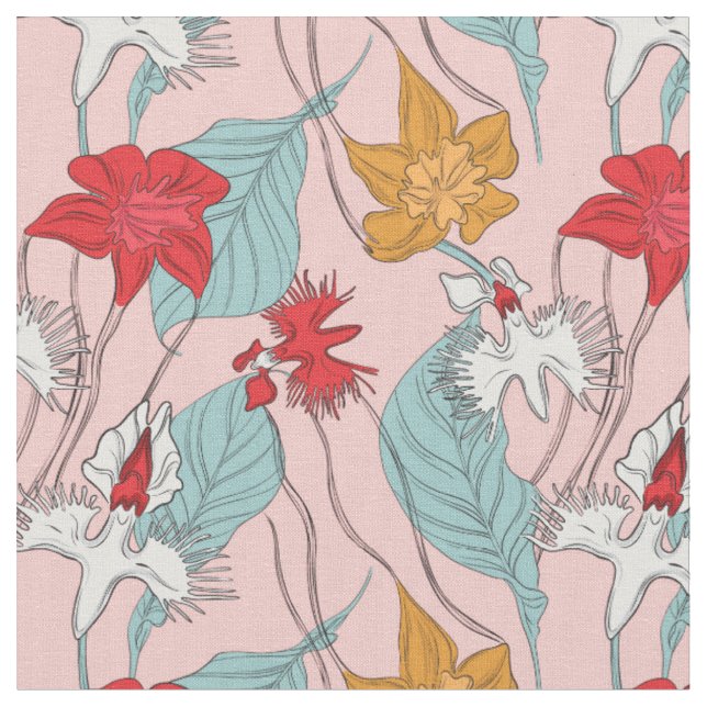 Tissu Fleurs de feuilles d'orchidée (Fermer)