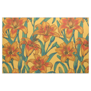 Tissu Fleurs de jour tawny, bleu et jaune