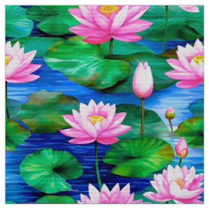 Tissu Fleurs de Lotus roses sur un étang