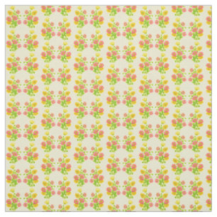 Tissu Fleurs de pavot rose jaune