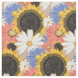 Tissu Fleurs de soleil et marguerites motif floral