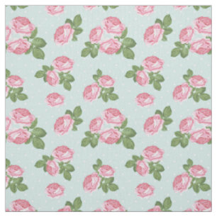 Tissu Fleurs de Thé Shabby Chic Rose et Bleu