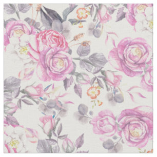 Tissu Fleurs élégantes grises de roses de pays de rose