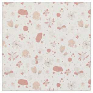 Tissu Fleurs esquissées sur fond blanc