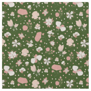 Tissu Fleurs esquissées sur fond vert foncé