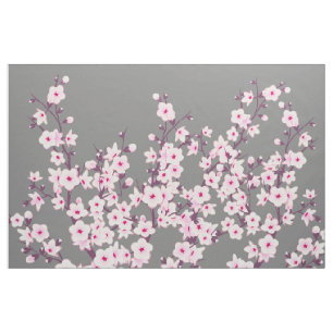 Tissu Fleurs florales de cerises gris rose