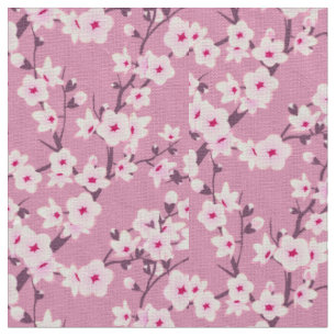 Tissu Fleurs florales de cerisiers roses