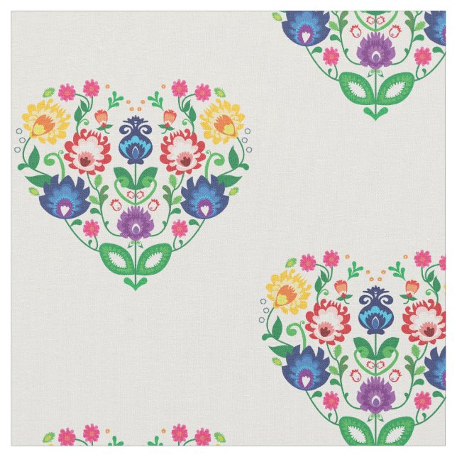 Tissu Fleurs folkloriques - composition en forme de coeu (Fermer)