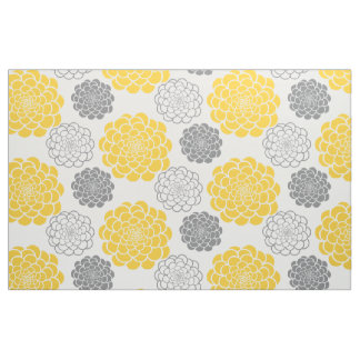 Tissu Fleurs gris et jaunes
