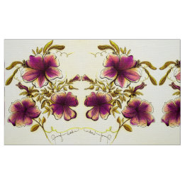Tissu Fleurs jaunes bordeaux
