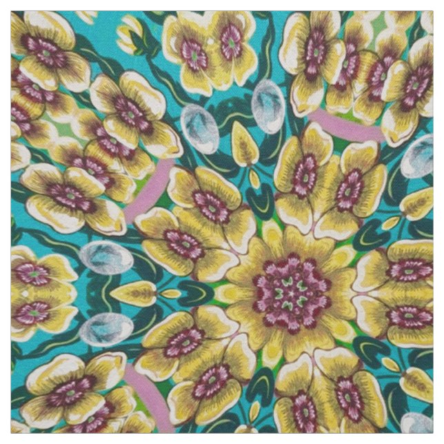 Tissu Fleurs jaunes kaléidoscope (Échantillon)