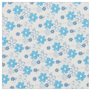 Tissu Fleurs marguerites bleues et blanches Jolies fleur