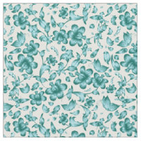 Fleurs Papillons Ressort Floral Turquoise sur blan