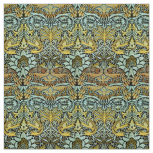 Tissu FLEURS, PEACOCKS ET DRAGONS, Brown Jaune Gris