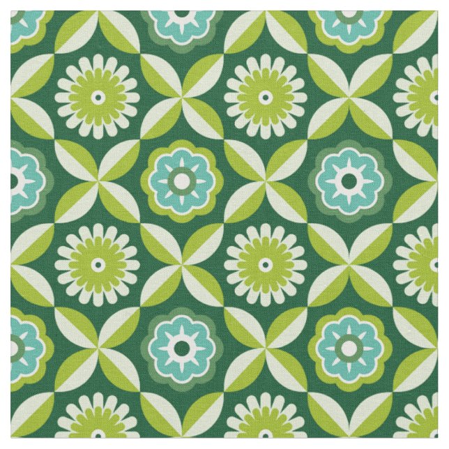 Tissu Fleurs rétro vertes (Fermer)