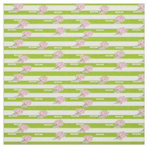 Tissu Fleurs roses à rayures vertes et blanches