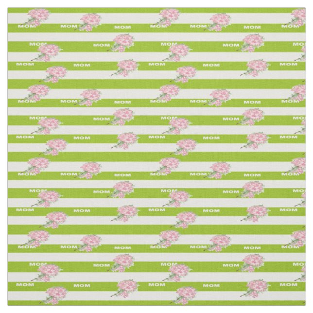 Tissu Fleurs roses à rayures vertes et blanches (Échantillon)