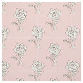 Tissu Fleurs Roses Blanches Bébé rose Pastel Blush
