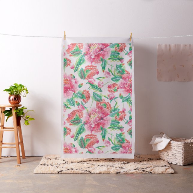 Tissu Fleurs roses brillantes Fille Motif sans couture (In Situ)
