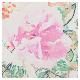 Tissu Fleurs roses et oranges Aquarelle Peinture