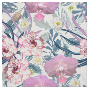 Tissu Fleurs roses et orchidée