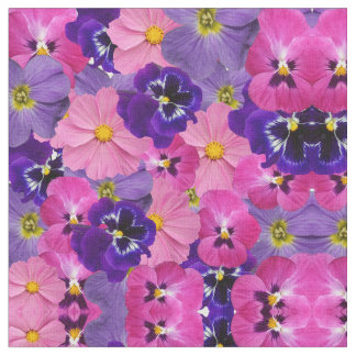 Tissu fleurs roses et violettes