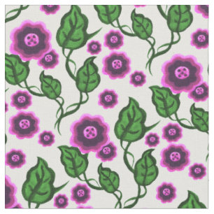 Tissu Fleurs roses/feuille vert/art populaire floral