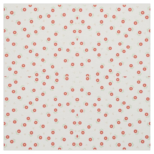 Tissu Fleurs rouges blanches et vertes (Échantillon)