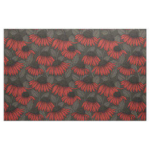 Tissu Fleurs rouges sur marron