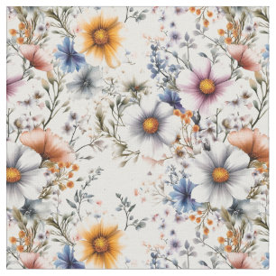 Tissu Fleurs sauvages en blanc