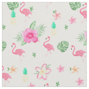 Tissu Fleurs tropicales roses d'été de flamant