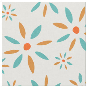 Tissu Fleurs Turquoise Et Orange Retro