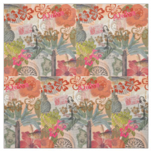 Tissu Fleurs vintages Hula Colorful Hawaiian Tropical