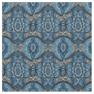 Tissu Floral bleu Abstrait et argenté