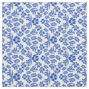 Tissu floral bleu et blanc de motif de damassé